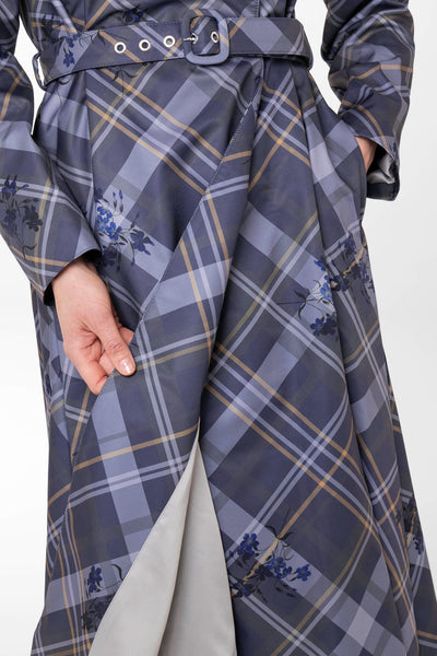 Light creamy Italian satin lining inside Duchess in Blue women's waterproof coat