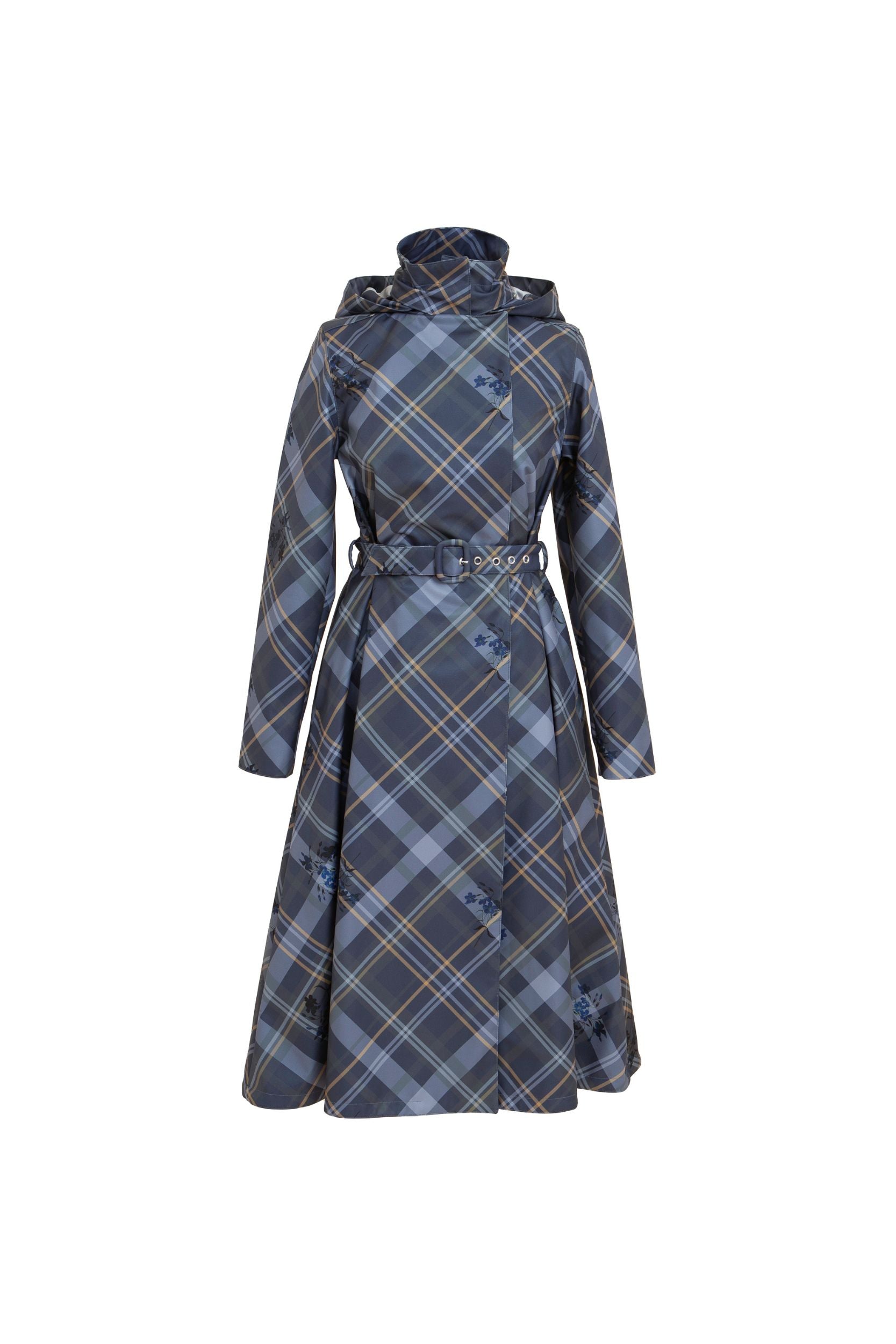 Duchess in Blue greyish-blue plaid women's coat isolated on light background