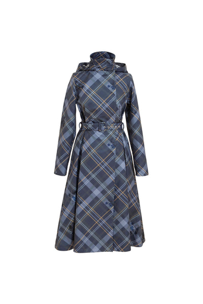 Duchess in Blue greyish-blue plaid women's coat isolated on light background
