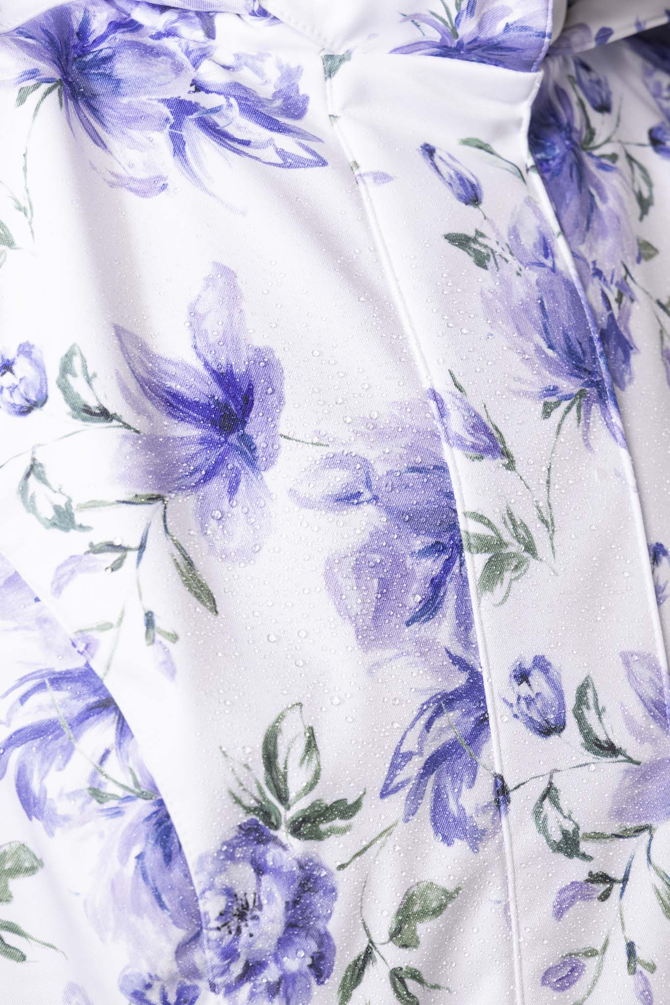 Fit and Flare Coat with A-Line Skirt in White with Blue Flower Print | Floral White