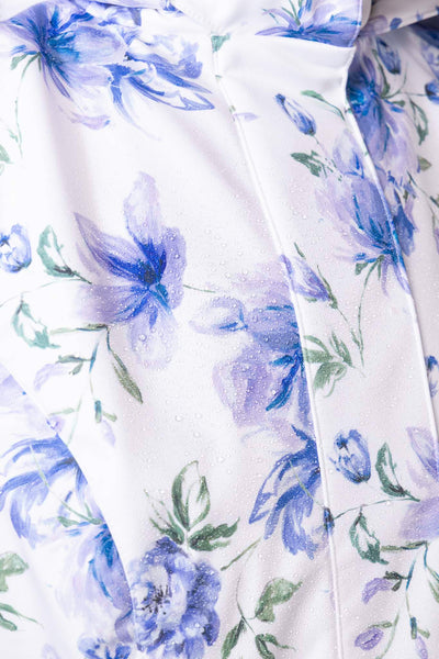 Fit and Flare Coat with A-Line Skirt in White with Blue Flower Print | Floral White