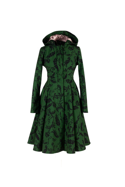 Forest Flower dark green floral women's coat on light background 
