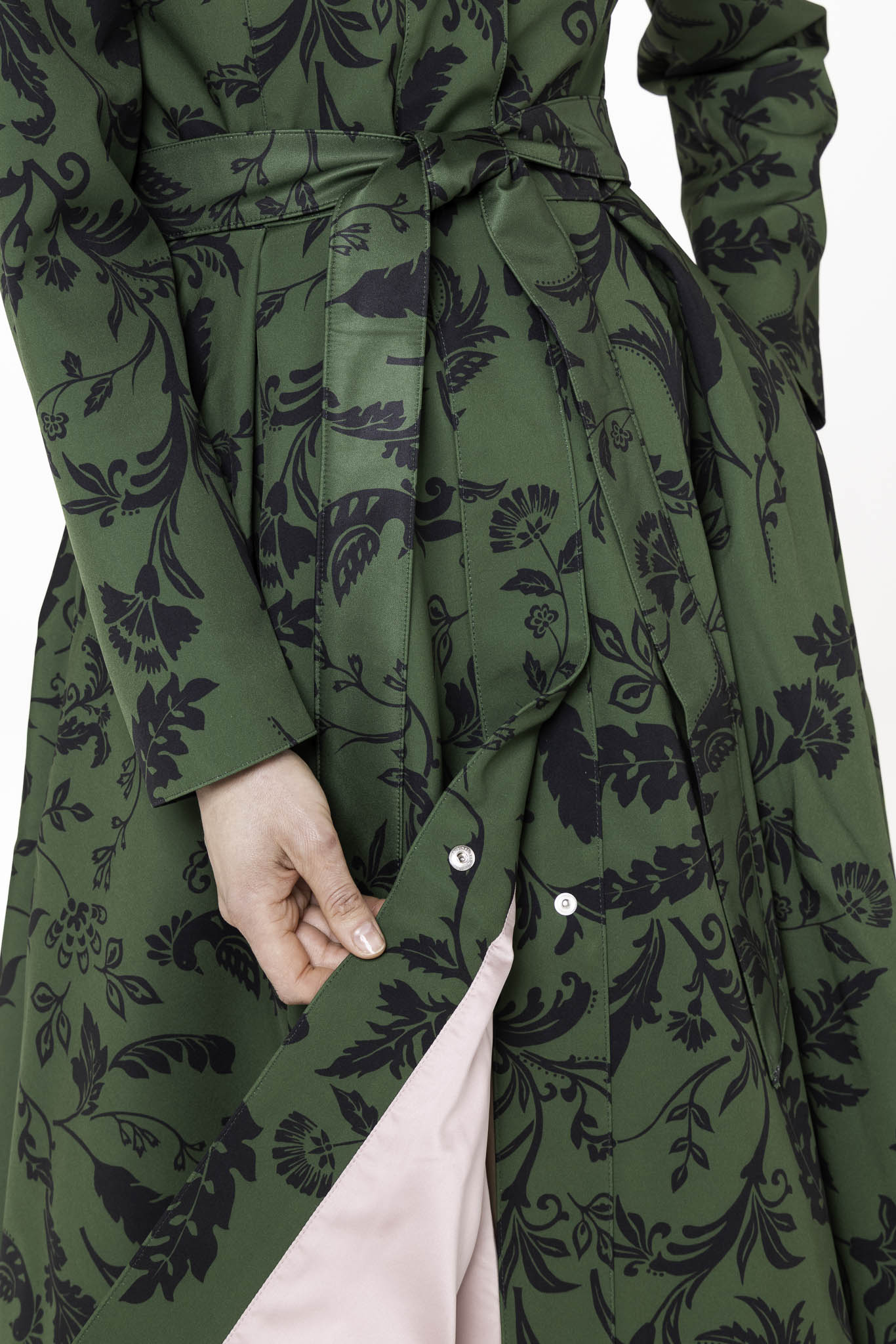 Fitted Coat with Pleated Flared Skirt in Green and Black RainSisters Fitted Coat with Pleated Flared Skirt in Green and Black RainSisters