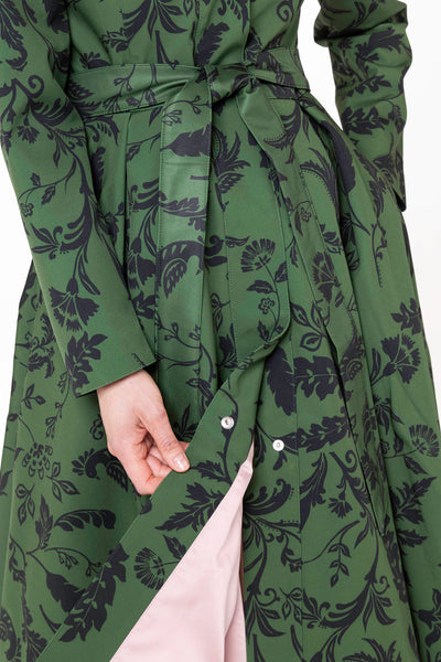 Soft pink Italian satin lining inside Forest Flower women's designer coat