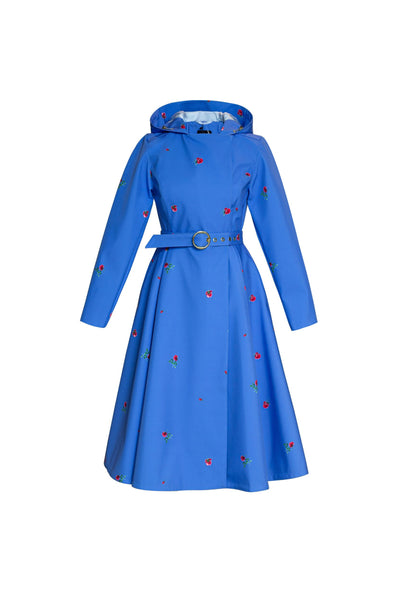 Forget-Me-Not rich blue waterproof women's coat isolated on light background studio shot