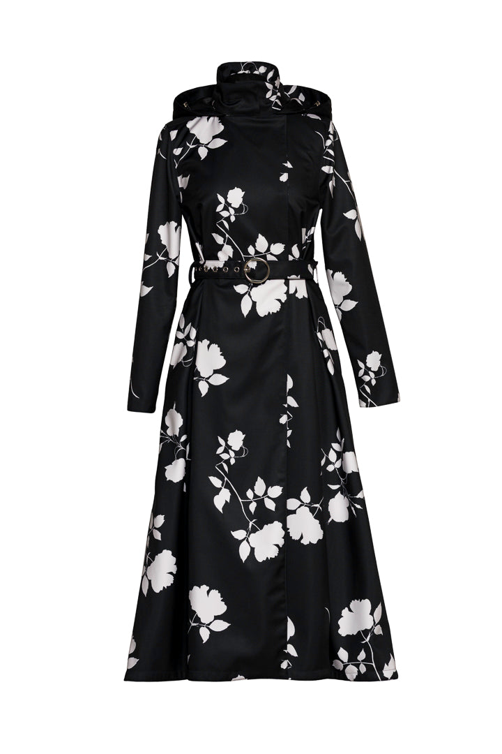 Double Breasted Black Floral Coat | Ivory Shadow