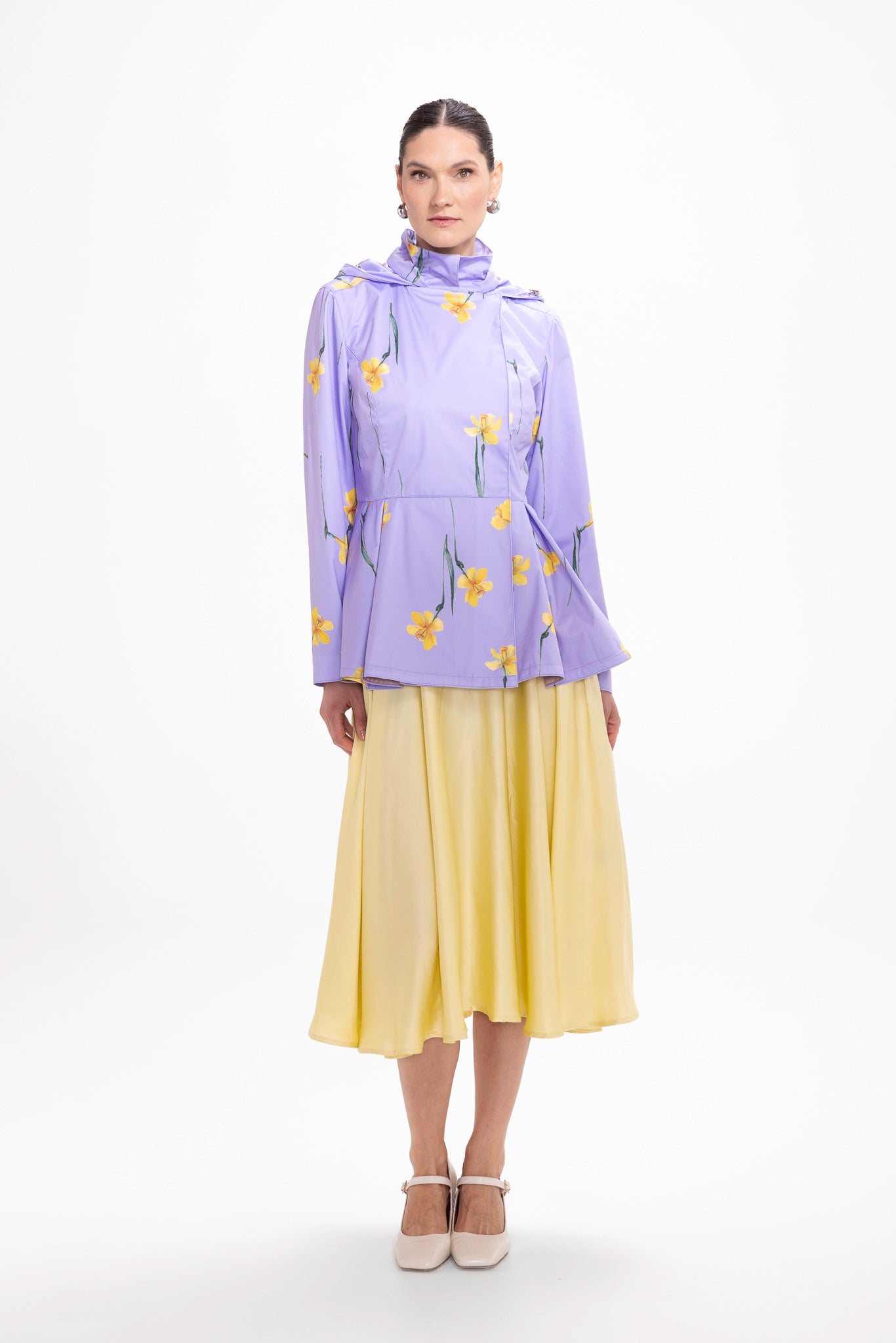 Double Breasted Jacket with Detachable Hood in Light Purple | Lilac Joy