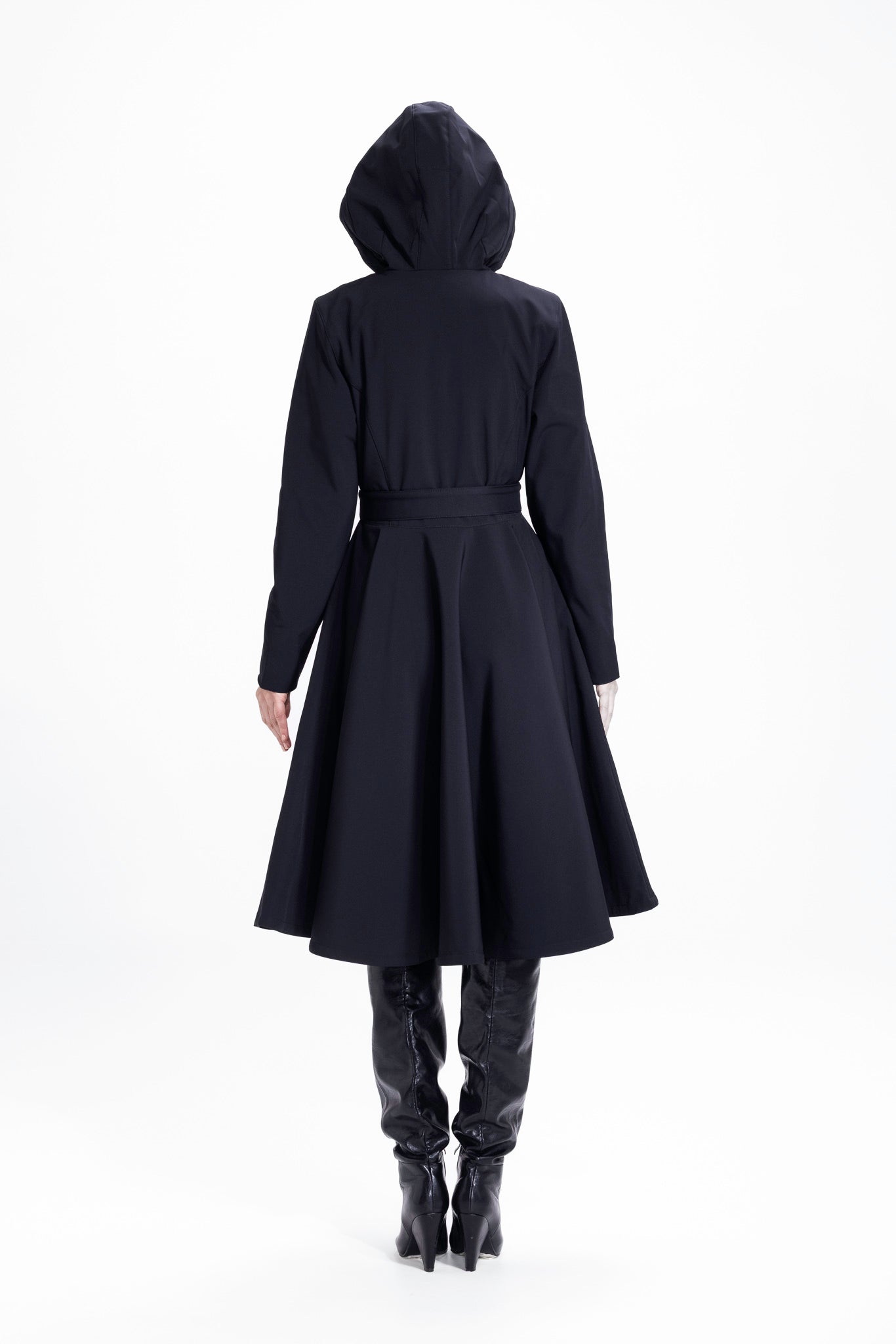 Fit and Flare Coat with Full Circle Skirts in Black and Ash Pink | Midnight Black
