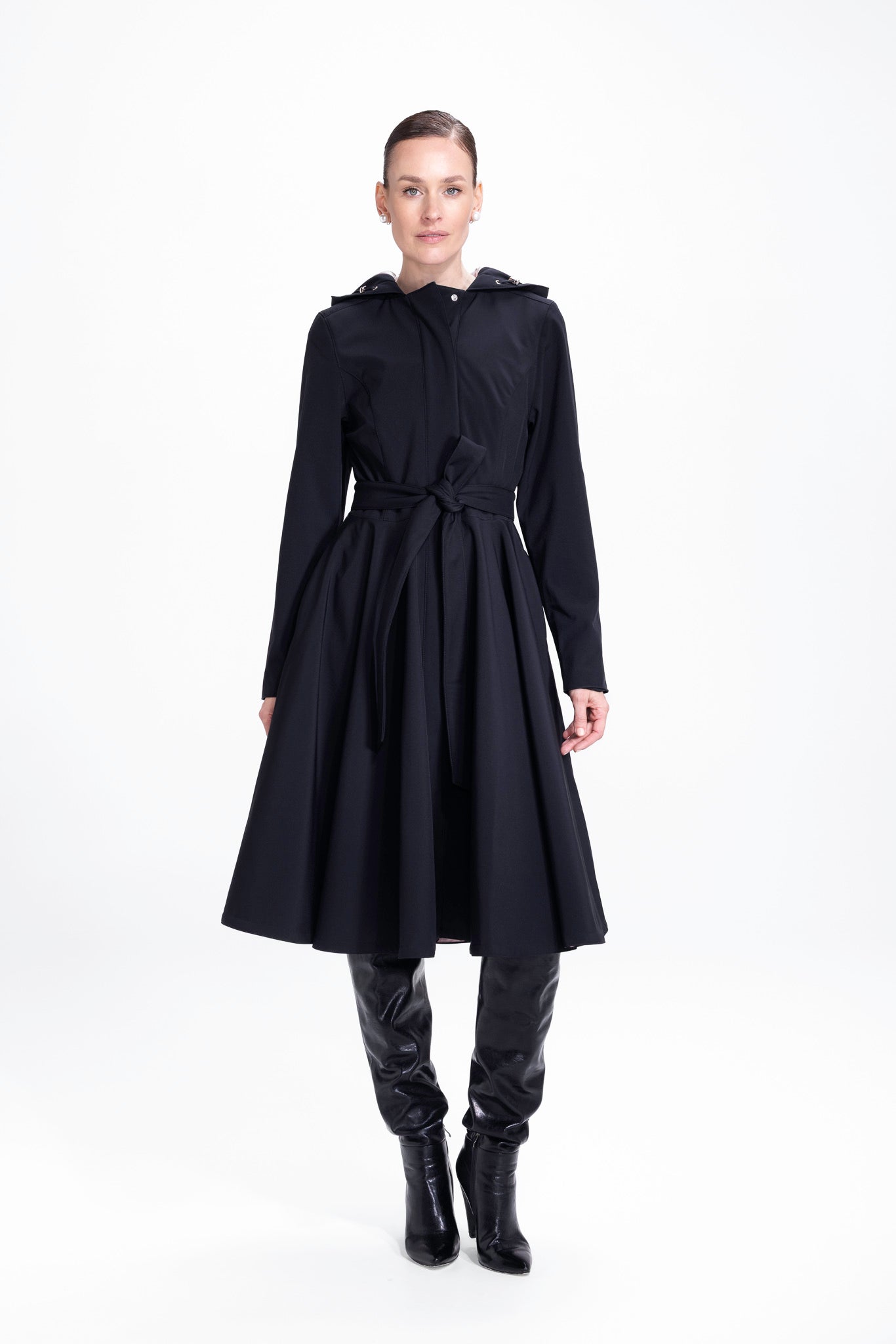 Fit and Flare Coat with Full Circle Skirts in Black and Ash Pink   RainSisters