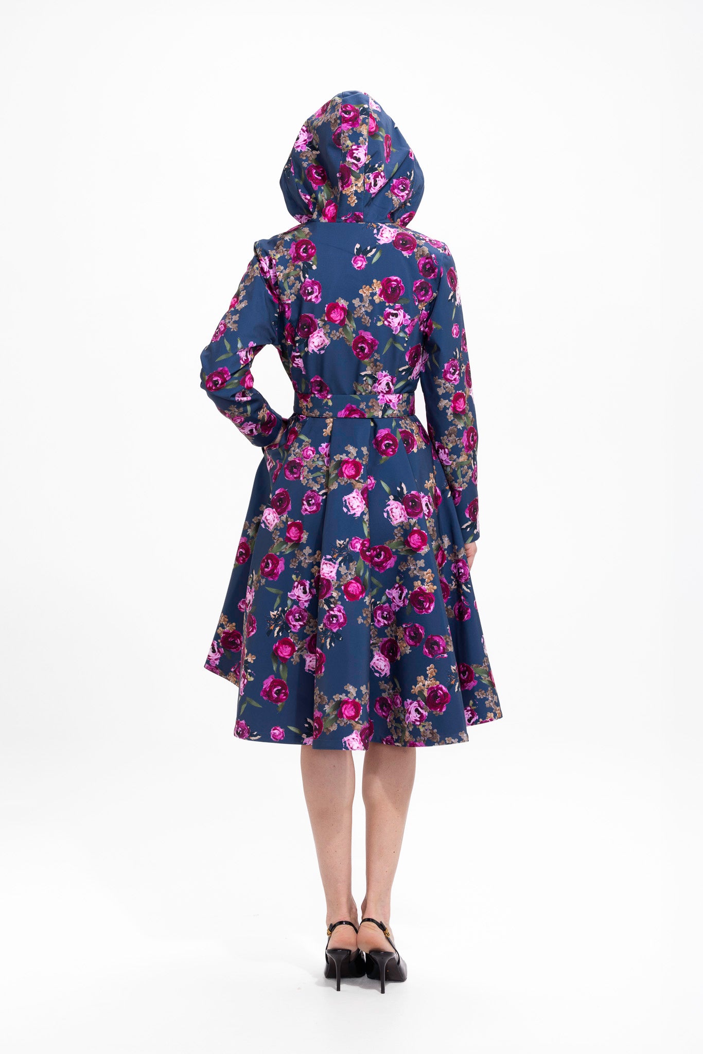 Fit and Flare Coat with Pleated Back in Blue and Pink | Misty Rose