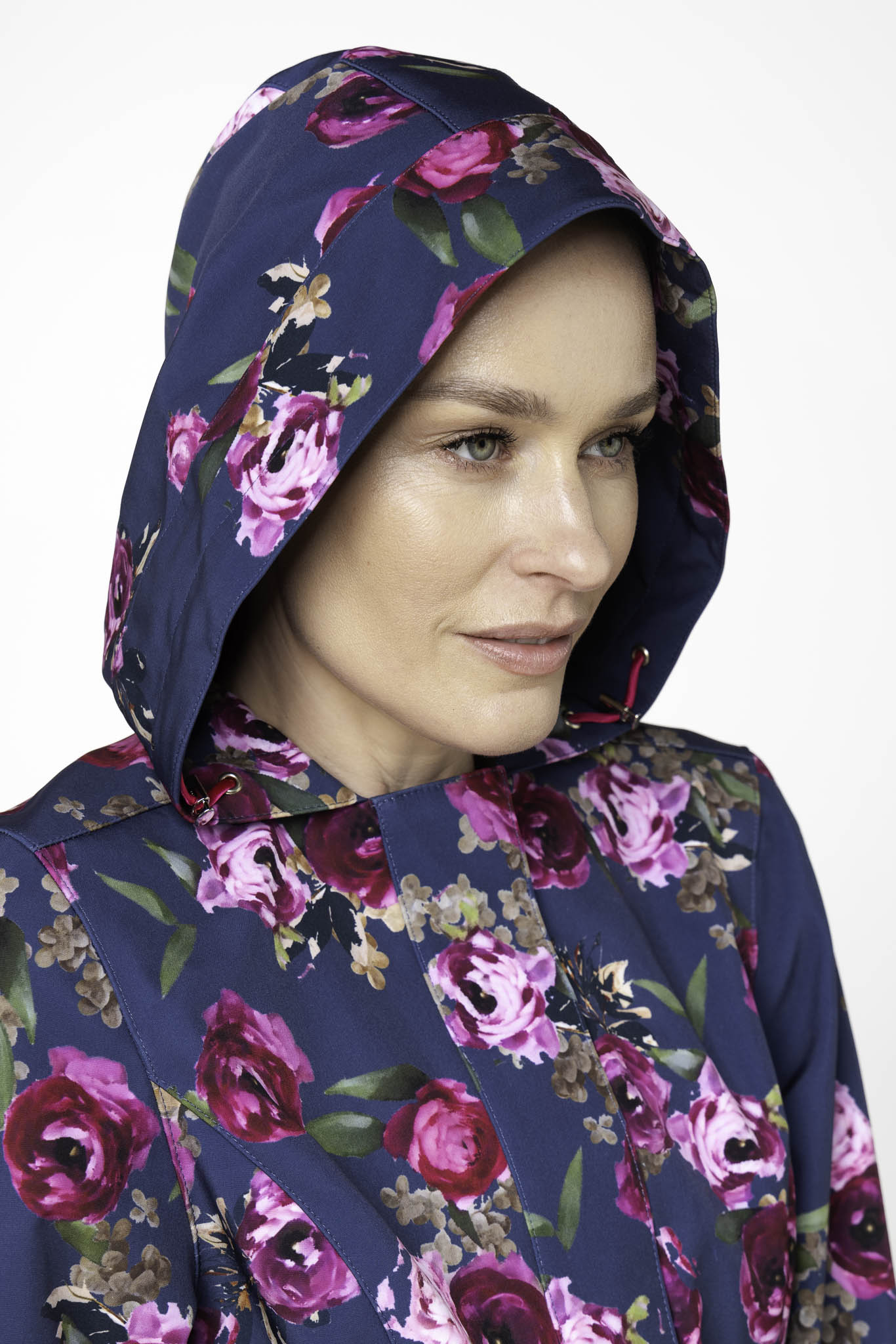 Fit and Flare Coat with Pleated Back in Blue and Pink | Misty Rose