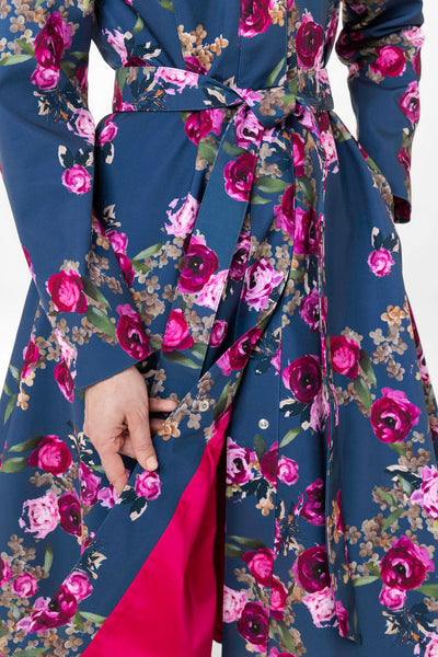 Fit and Flare Coat with Pleated Back in Blue and Pink | Misty Rose