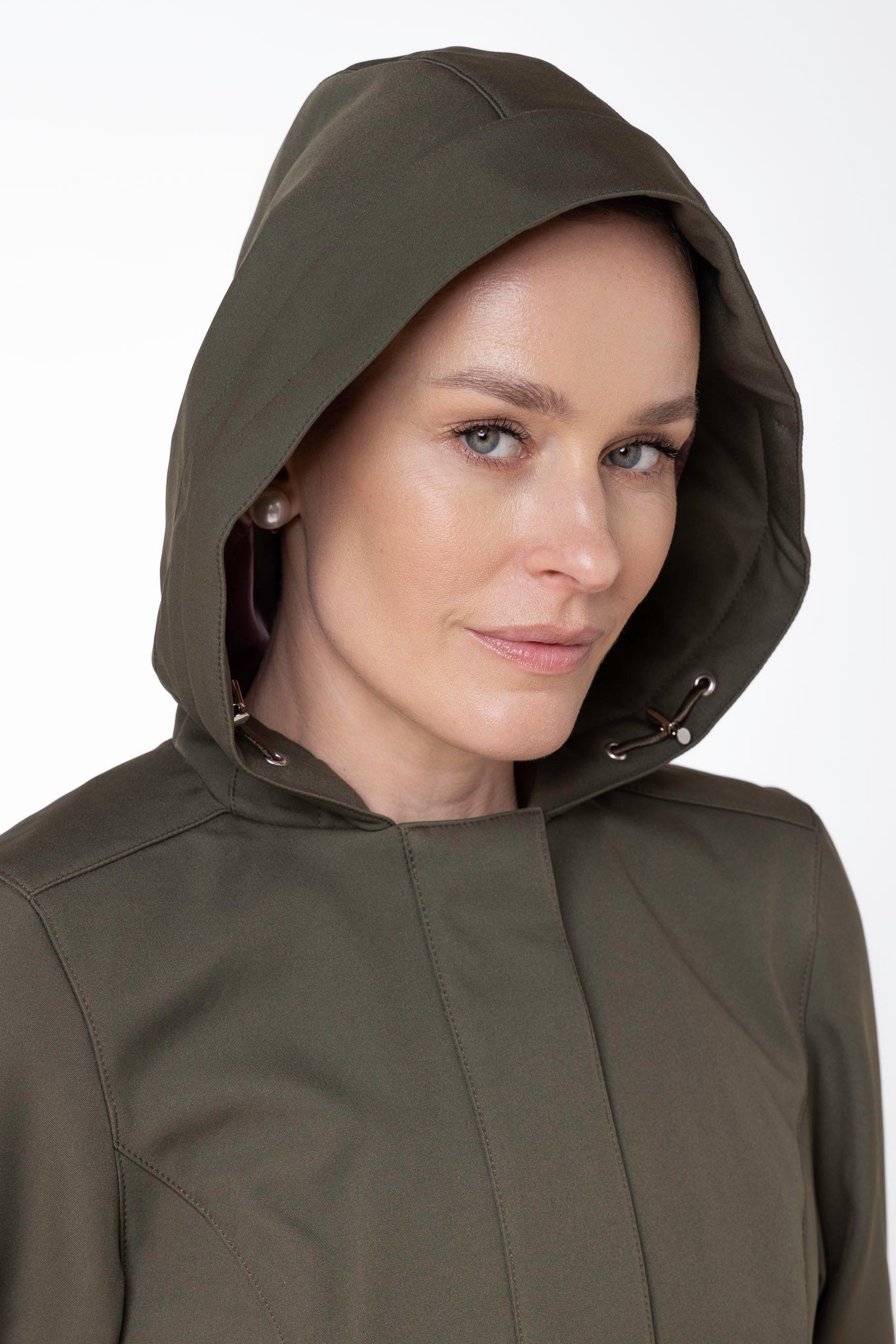 Fit and Flare Coat with Pleated Skirt in Khaki Green | Moss Green