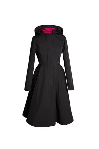 Fitted Coat with Full Circle Skirt in Black with Fuchsia Pink Lining RainSisters Fitted Coat with Full Circle Skirt in Black with Fuchsia Pink Lining RainSisters
