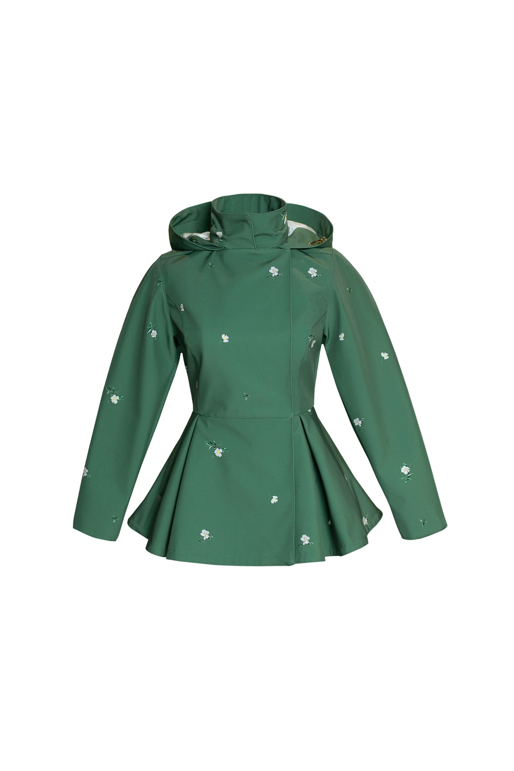 Primrose Green green waterproof women's coat isolated on light background

