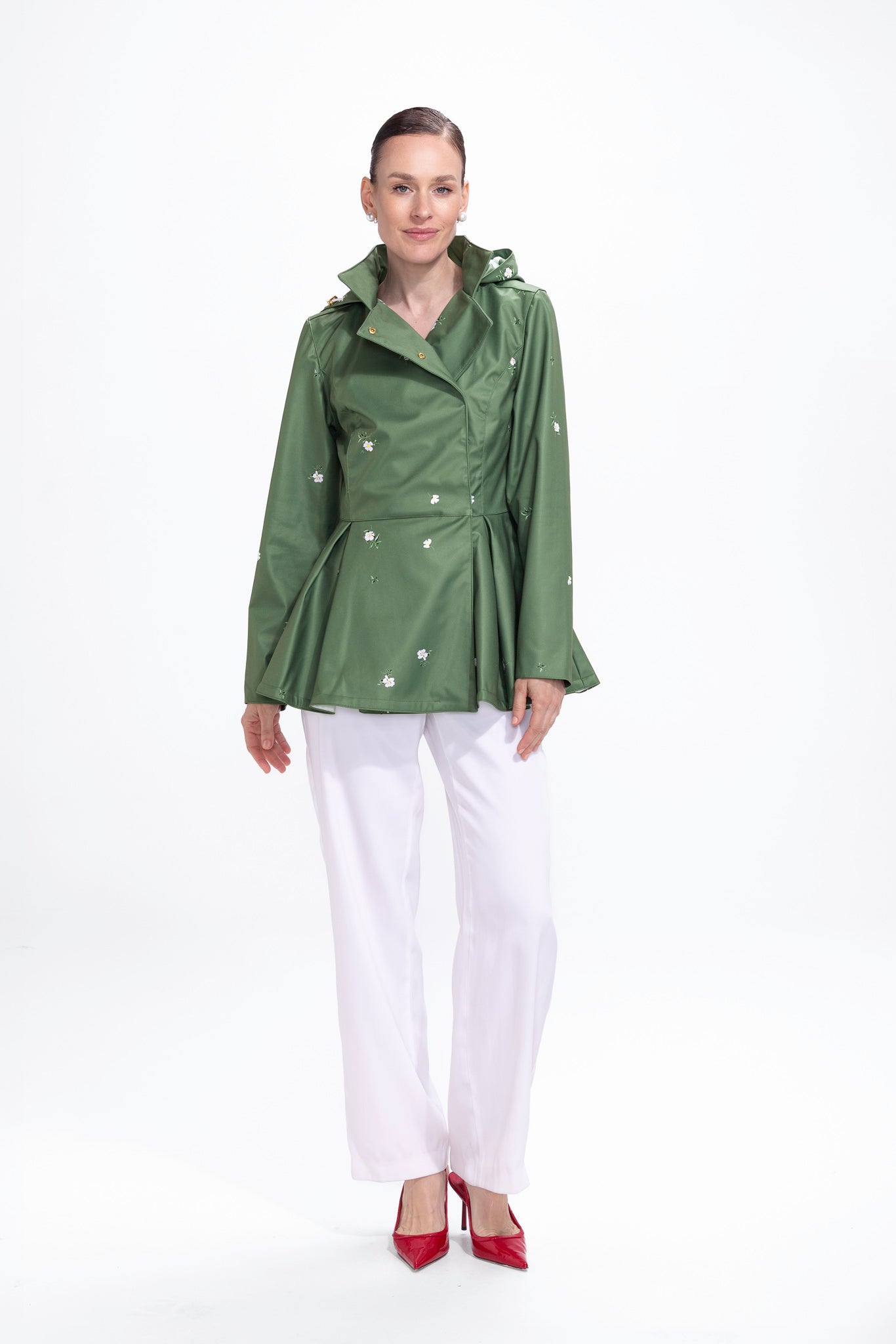 Double Breasted Jacket with Detachable Hood in Green | Primrose Green