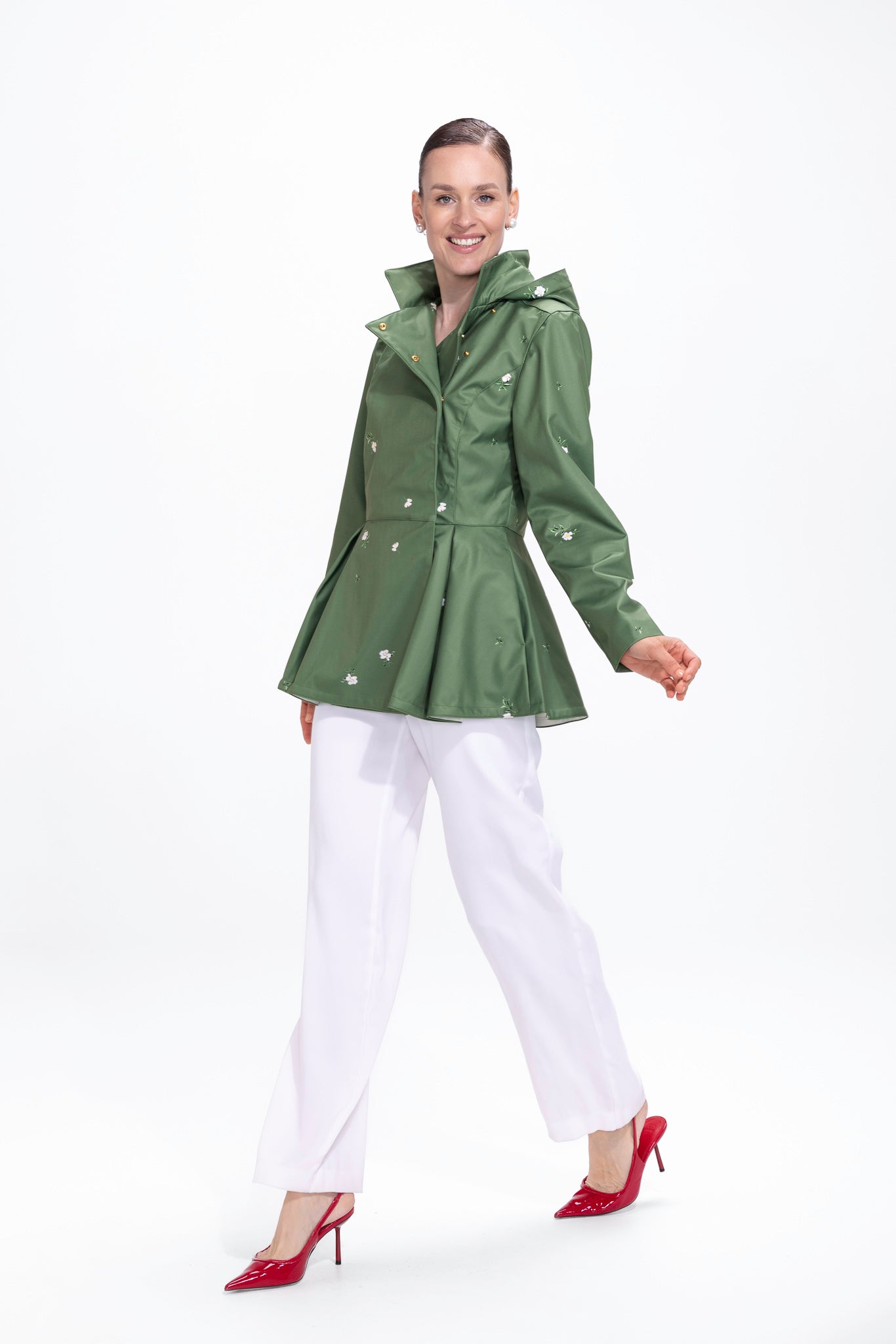 Double Breasted Jacket with Detachable Hood in Green | Primrose Green