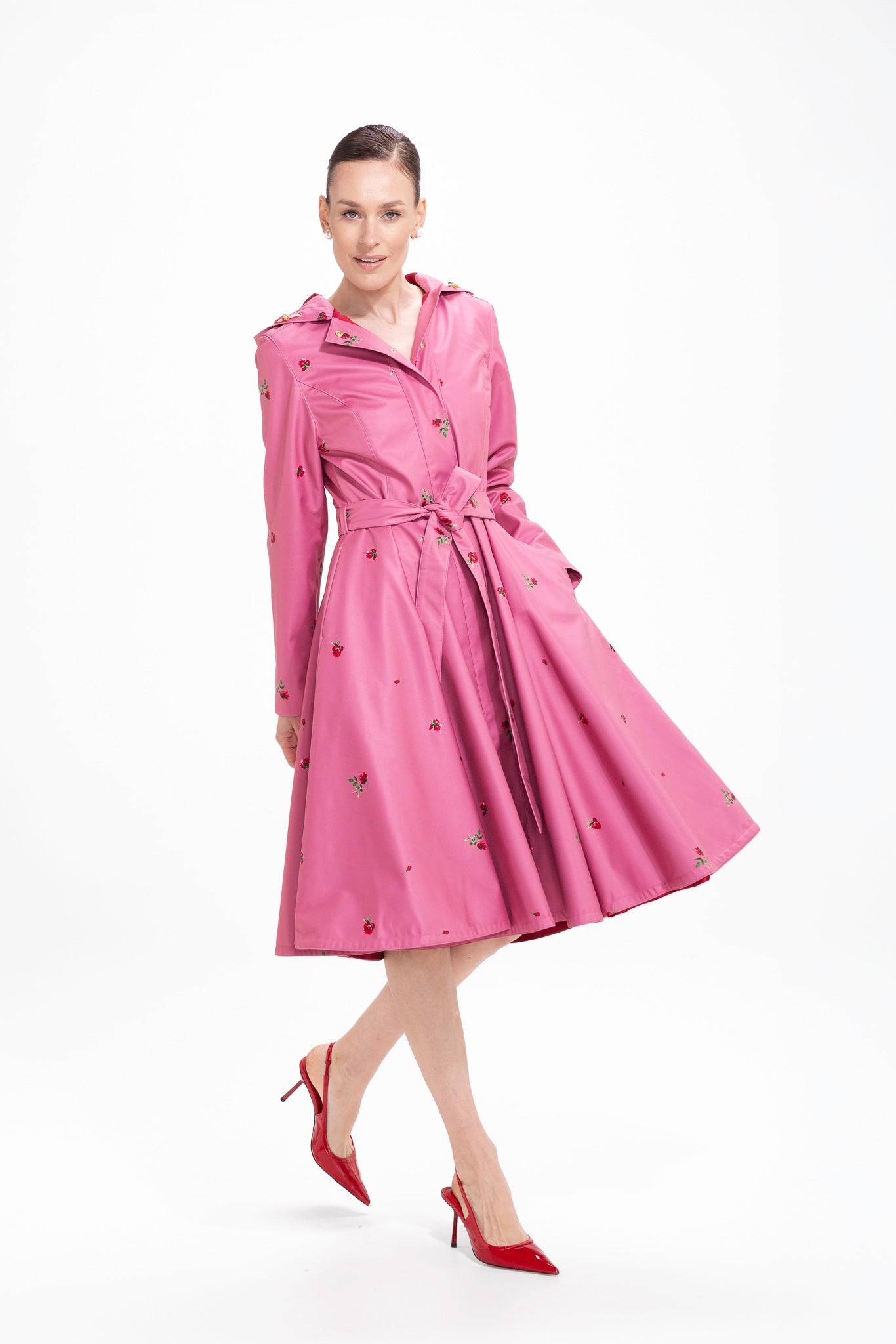 Fit and Flare Coat with Full Circle Skirt in Pink | Raspberry Sorbet