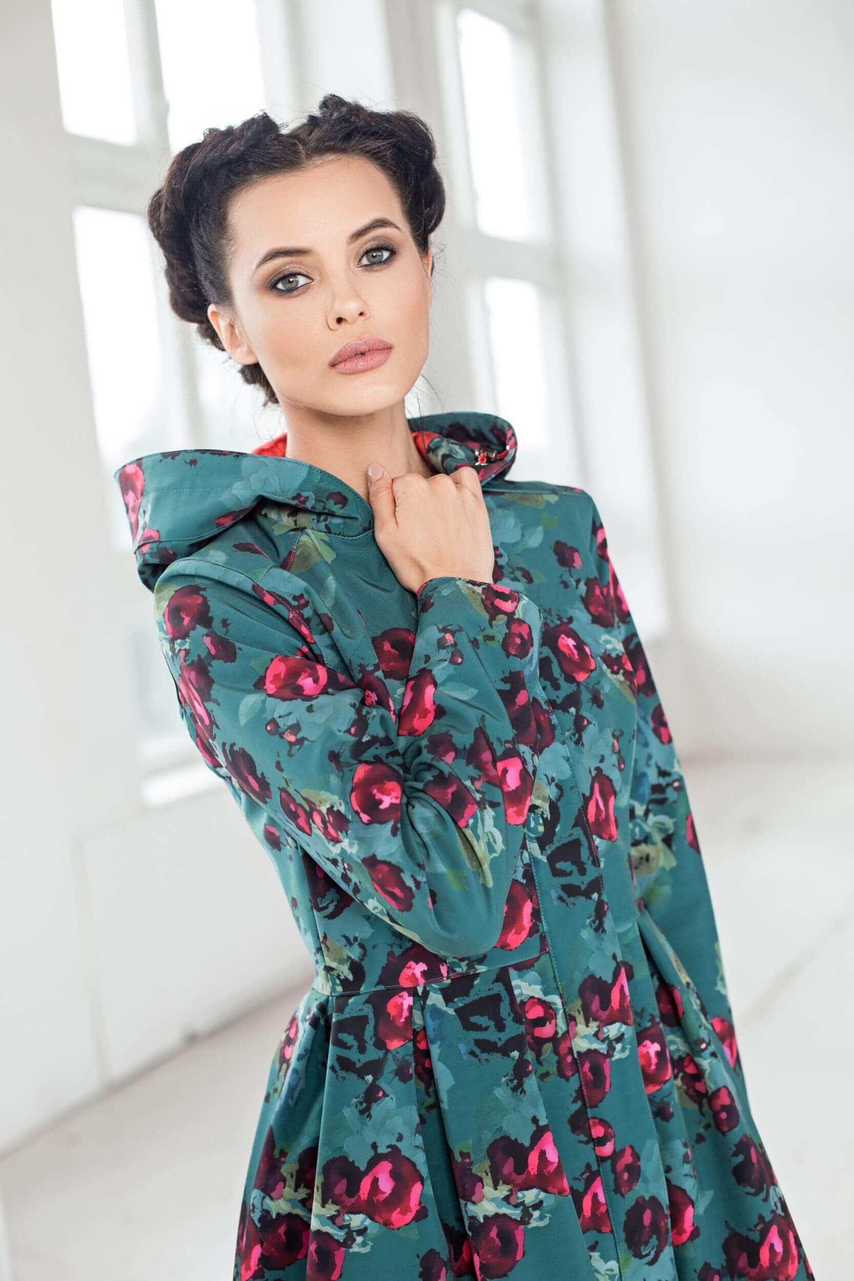 Floral Fit and Flare Coat in Green | Rosalie