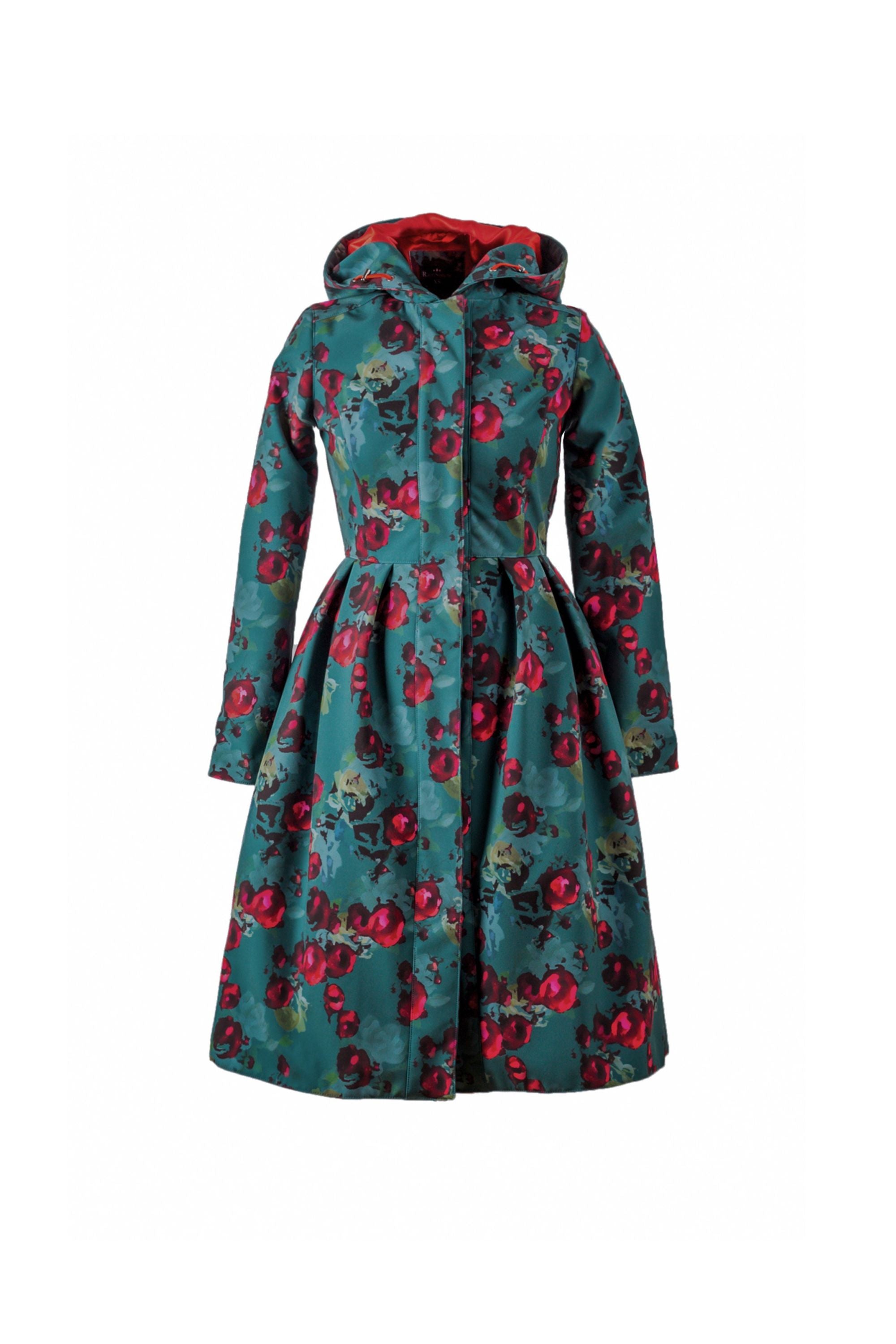 Rosalie green floral women's coat on light background