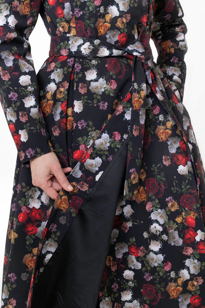 Black Italian satin inner lining inside Rose Garden designer women's outerwear coat