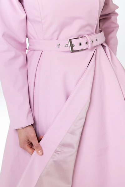 Soft pink Italian satin lining inside Rosie Bow women's waterproof coat