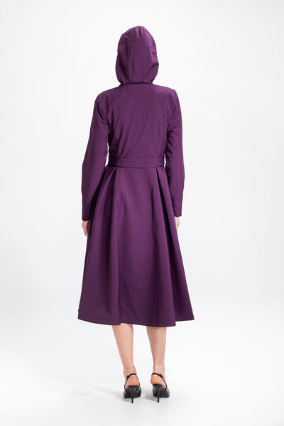 Fit and Flare Coat with Pleated Skirts in Dark Purple | Ruby Purple
