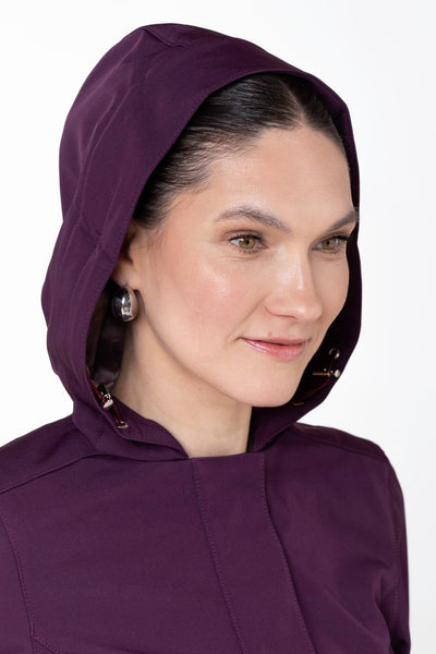 Fit and Flare Coat with Pleated Skirts in Dark Purple | Ruby Purple