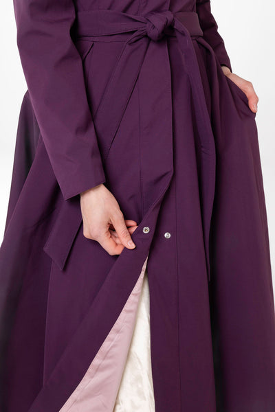 Fit and Flare Coat with Pleated Skirts in Dark Purple | Ruby Purple