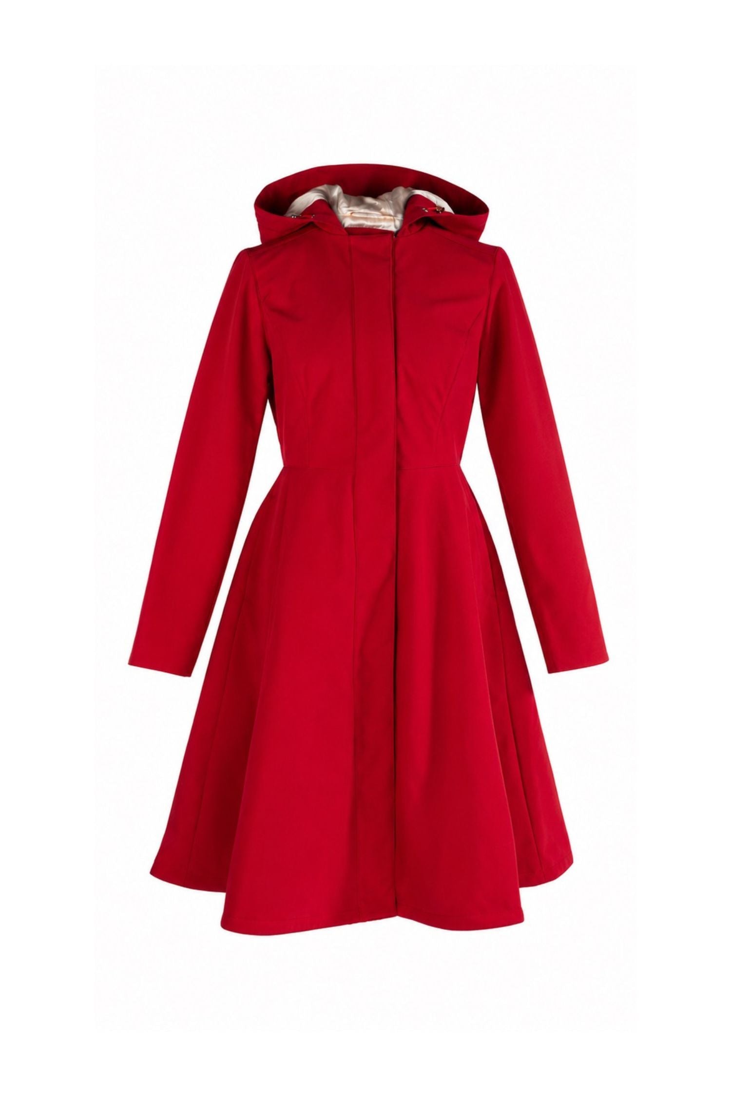 Fitted and Flared Coat with Pleated Back in Deep Red | Scarlet Red