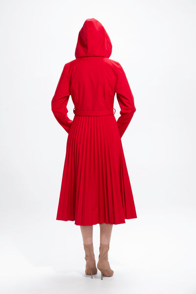 Fit and Flare Red Women's A-line Coat with Pleated Skirt | Scarlet Wal RainSisters Fit and Flare Red Women's A-line Coat with Pleated Skirt | Scarlet Wal RainSisters