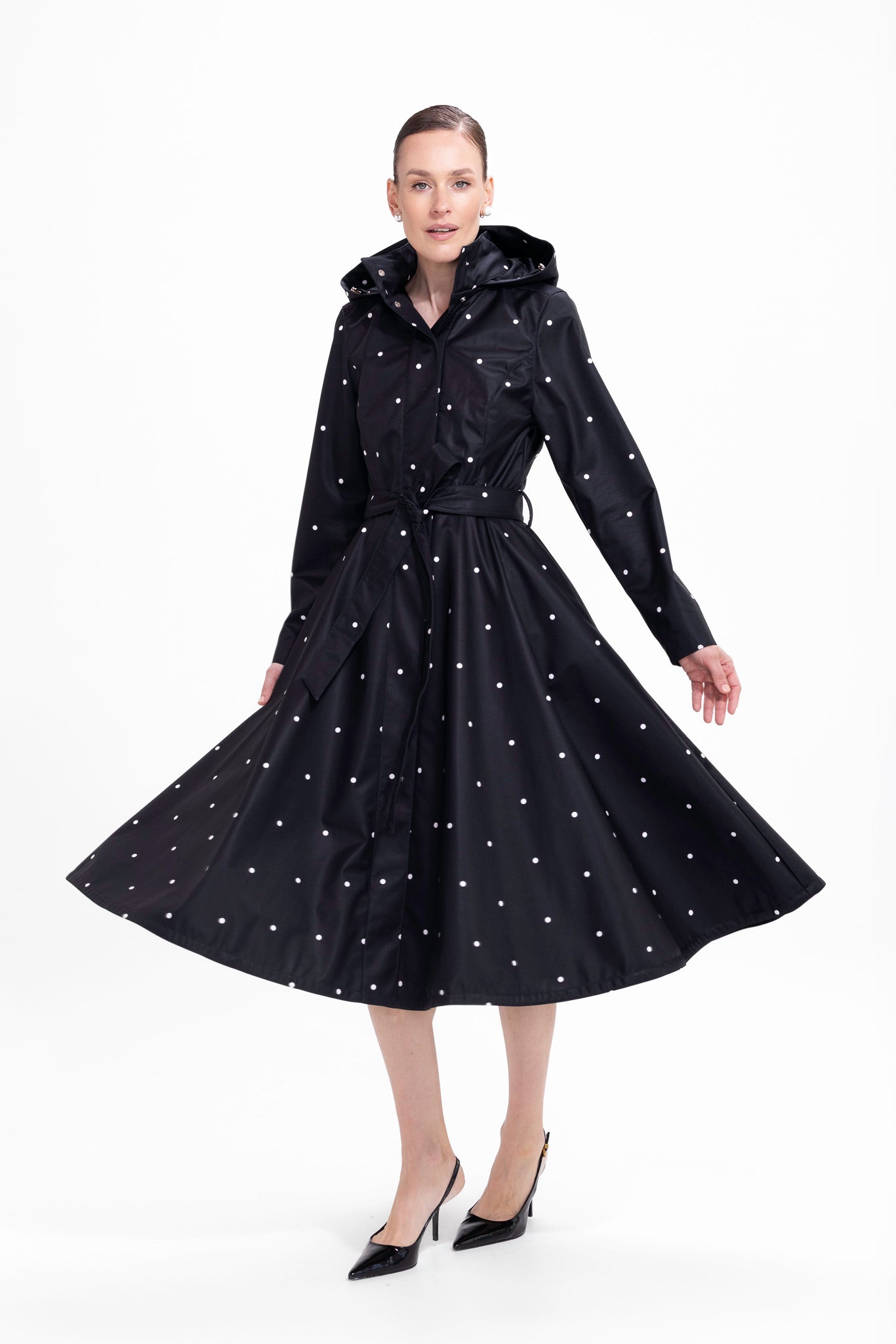 Fit and Flare Coat with A-Line Skirt in Black