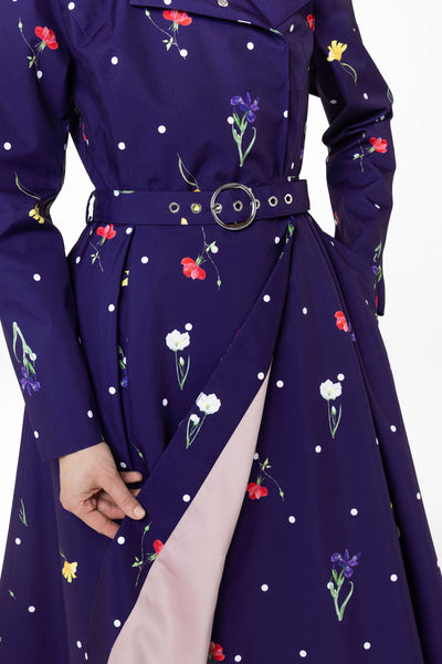 Soft ashy pink Italian satin lining inside Violet Bloom women's floral coat