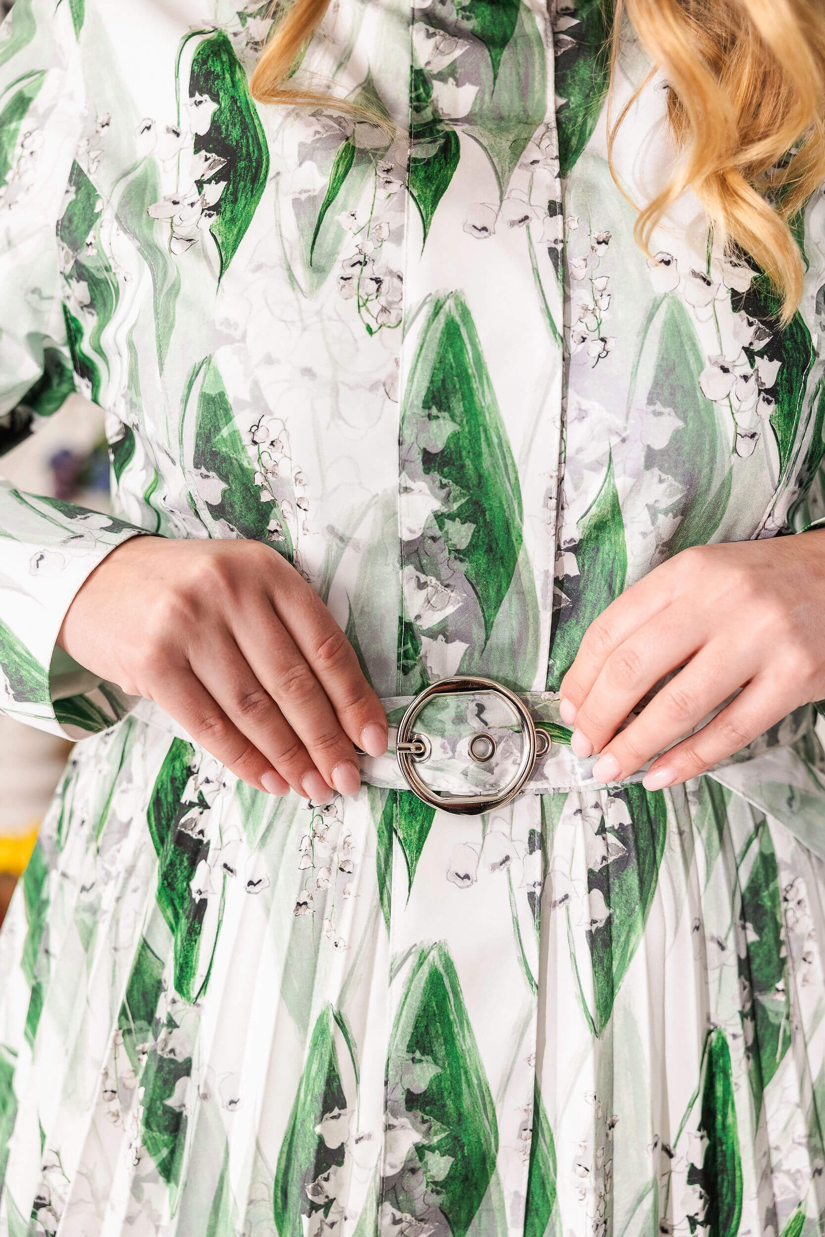 Belted Whispers of May elegant floral trench with mint lining