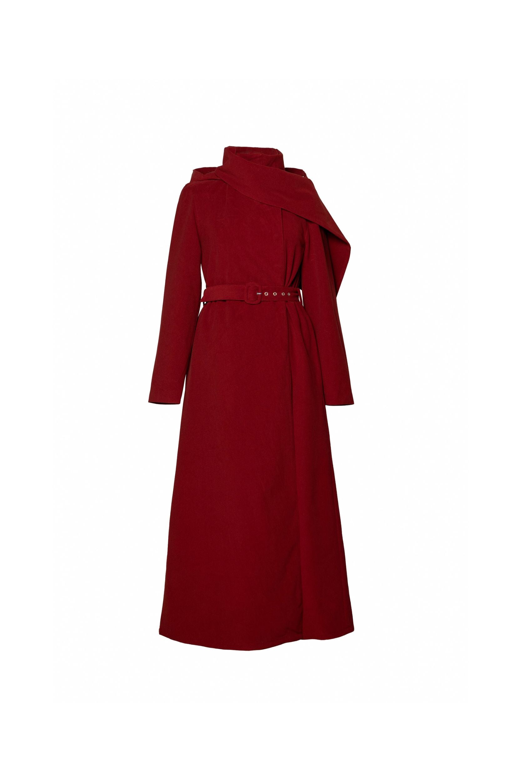 Winter Maroon burgundy women's winter coat isolated on light background