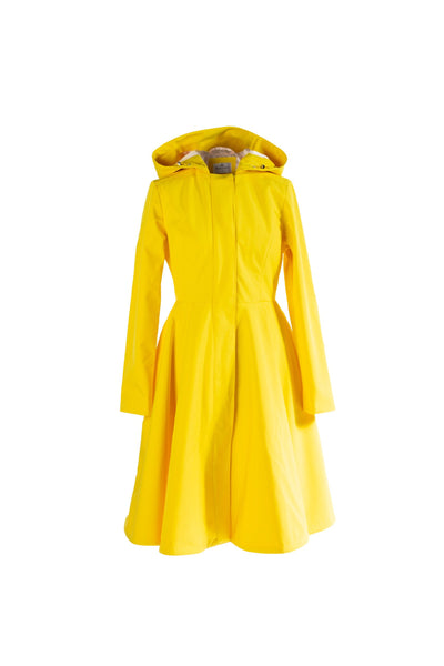 Yellow Sun bright yellow women's coat isolated on light background