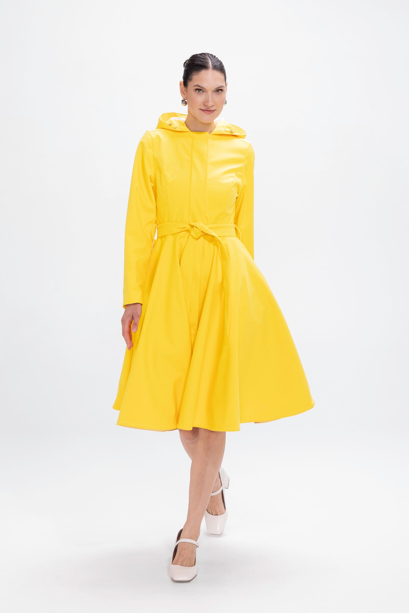 Fitted and Flared Coat with Full Circle Skirt in Bright Yellow | Yellow Sun