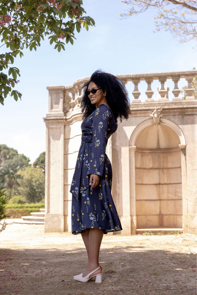 blue rain floral dress Relev Fashion The Nuggles Rachel Dress in Storm Brush features layered blue florals with depth Blue Rain Floral Blue Dress