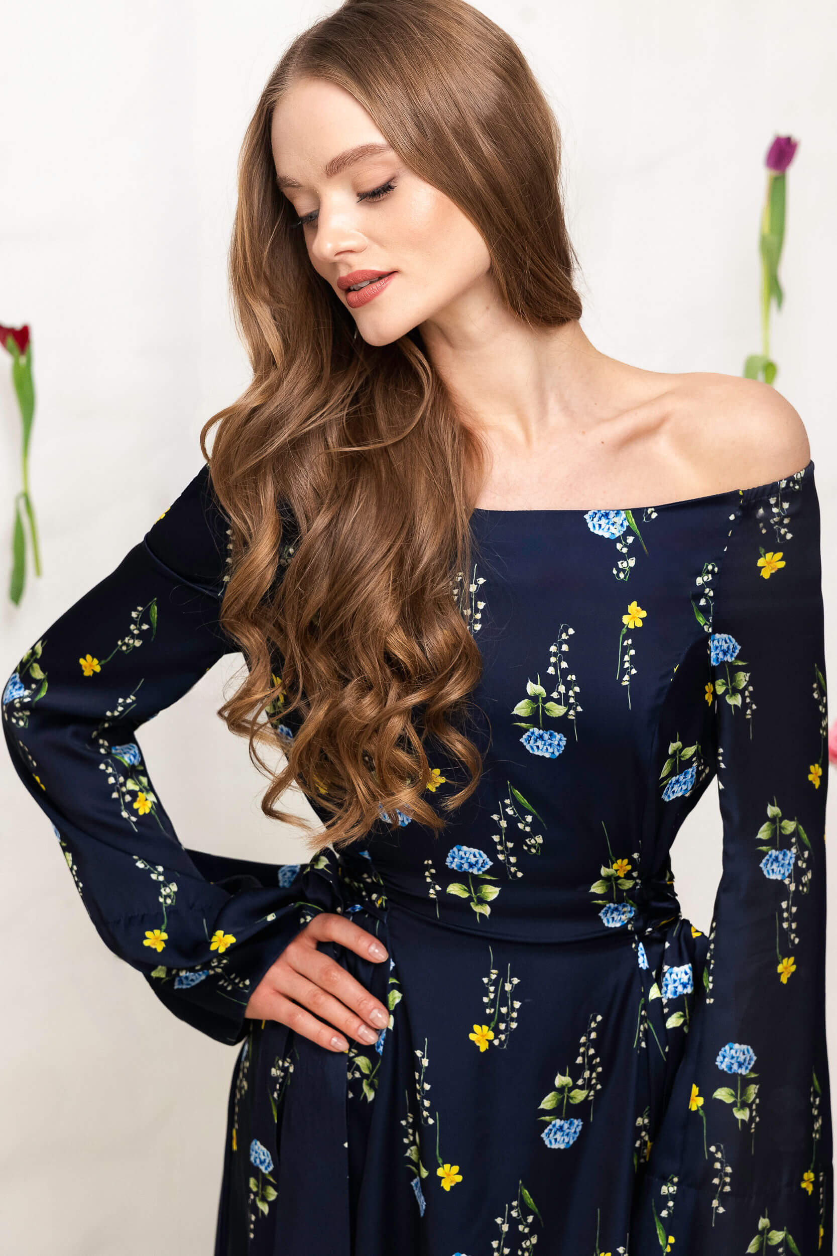 Meadow Dream straight-cut midi dress with flowing skirt