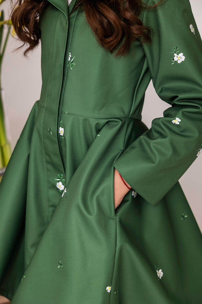 Girl's Green Coat with Floral Print | Primrose in Bloom