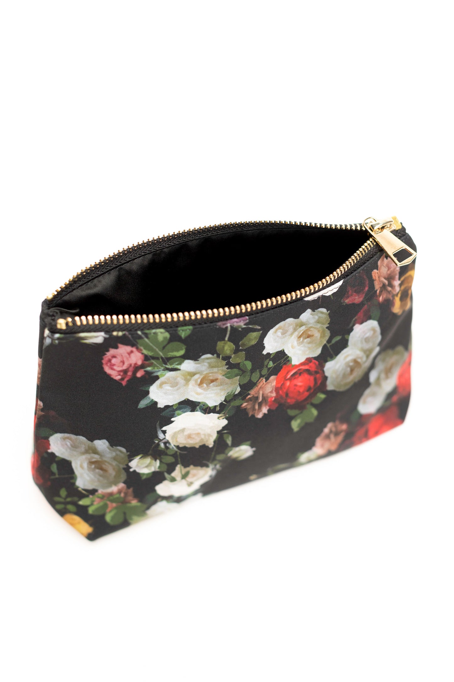 Black Makeup Bag with Floral Print | Rose Garden