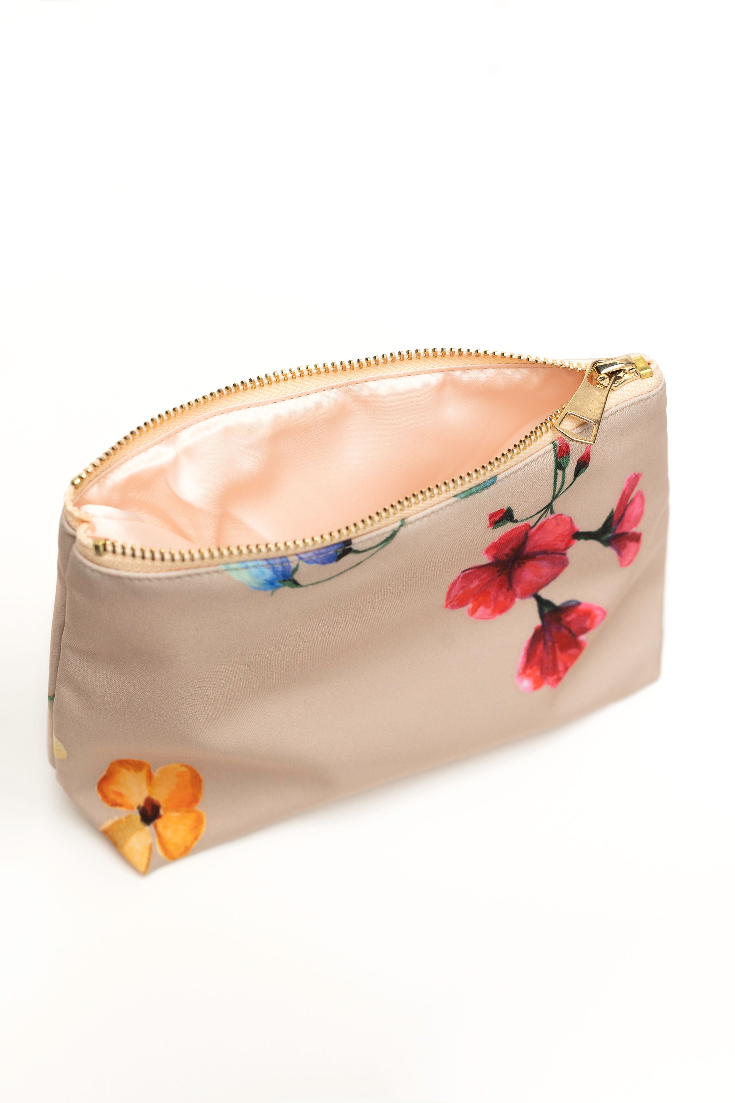 Beige Makeup Bag with Colorful Flower Print | Spring Bloom