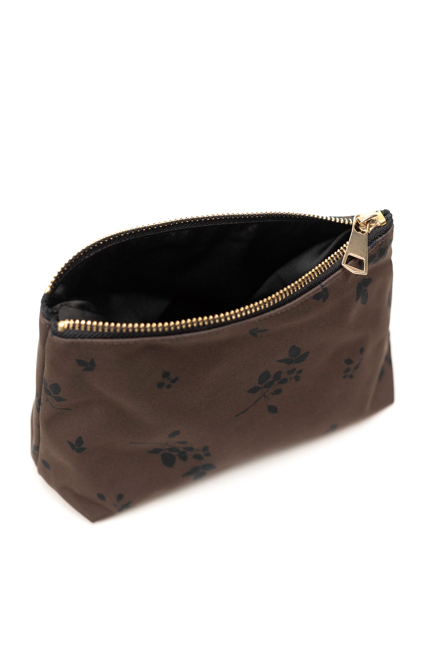 Brown Makeup Bag with Floral Print | Velvet Leaves