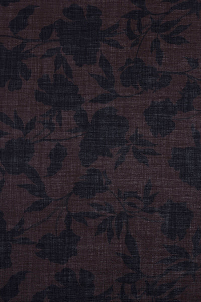 Brown Silk & Wool Scarf with Black Floral Print
