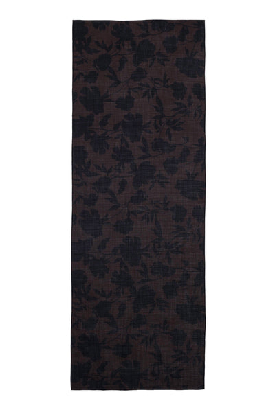 Brown Silk & Wool Scarf with Black Floral Print