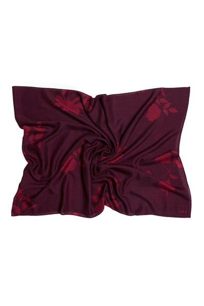 Burgundy Floral Silk & Wool Scarf