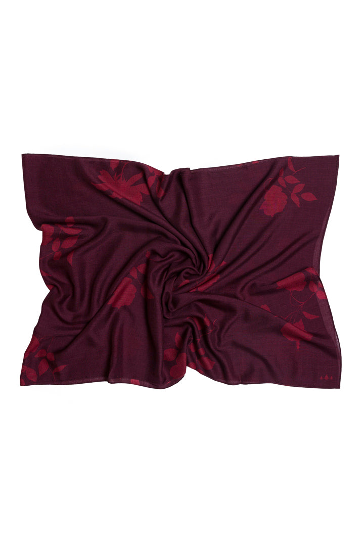 Burgundy Floral Silk & Wool Scarf