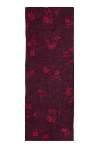 Burgundy Floral Silk & Wool Scarf