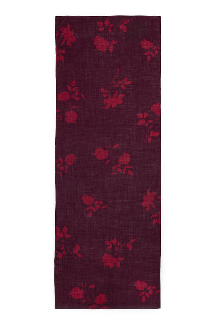 Burgundy floral silk and wool scarf