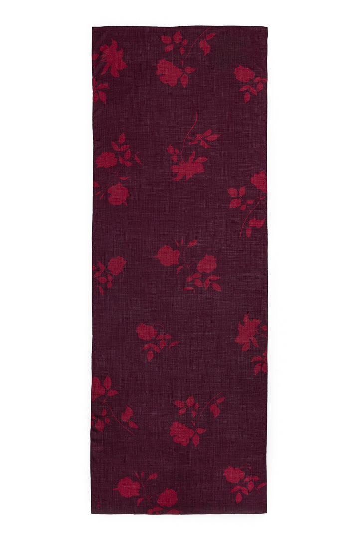 Burgundy Floral Silk & Wool Scarf